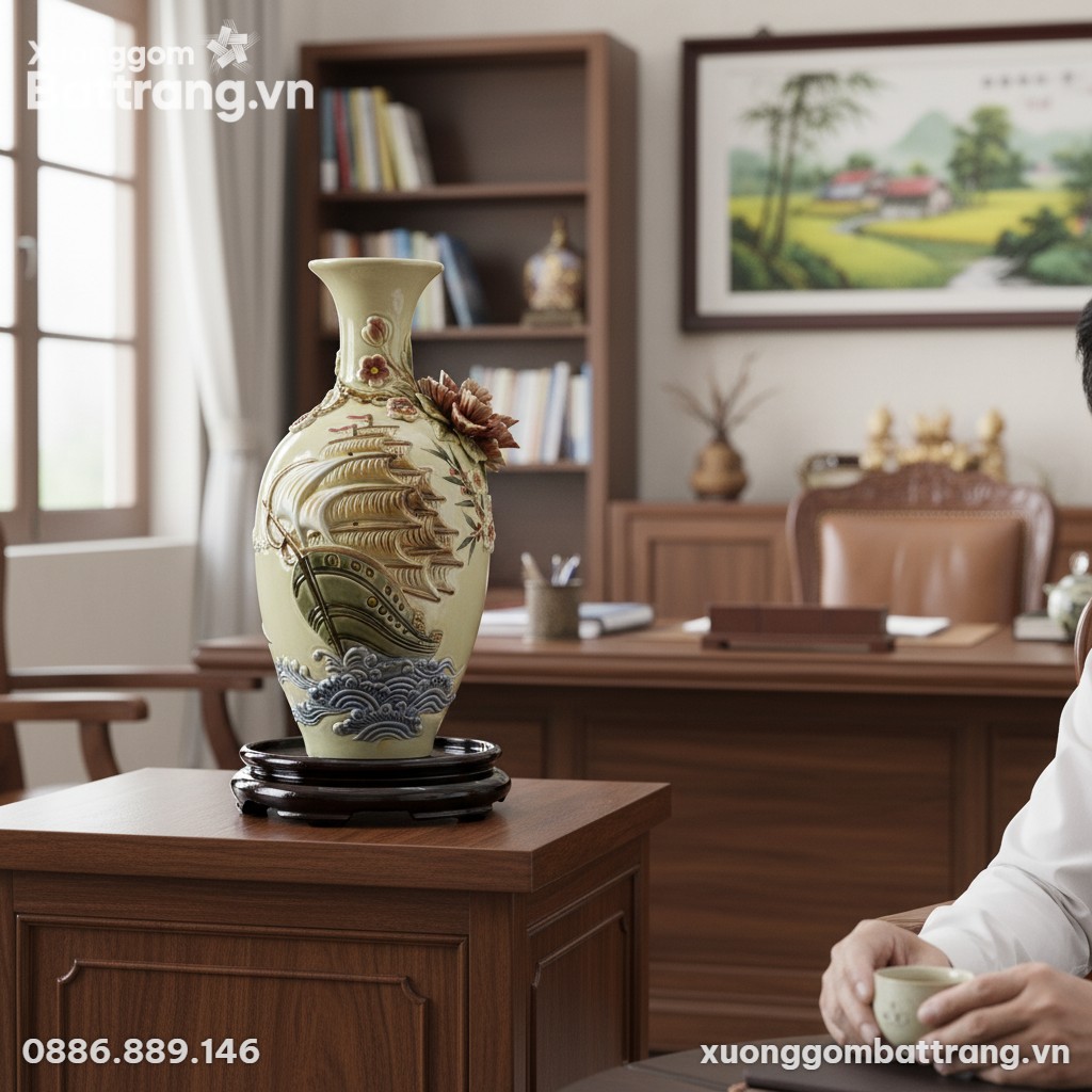 Bảo bình 'Thuận Buồm Xuôi Gió' men kem cao 30cm...