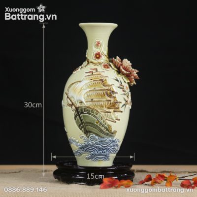 Kích thước Bảo Bình Đắp Nổi Thuận Buồm Xuôi Gió Men Kem XG-BB02