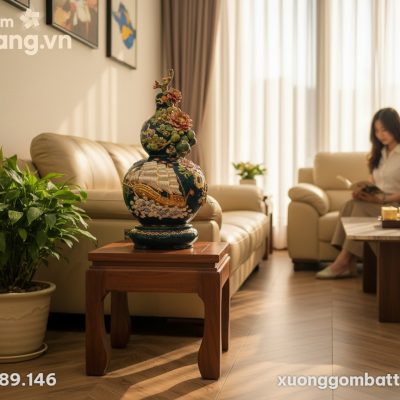 Bình hồ lô gốm sứ Bát Tràng xanh ngọc lục bảo đ...