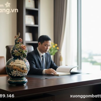 Bình hồ lô gốm sứ Bát Tràng xanh ngọc lục bảo c...