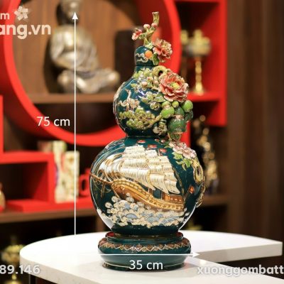 Kích thước Bình Hồ Lô Thuận Buồm Xuôi Gió Đắp Nổi Vẽ Vàng XG-BG01