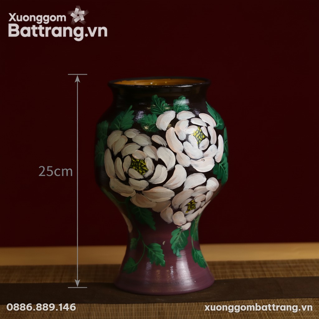 Kích thước Bình Hoa Vuốt Tay Vẽ Hoa 3D Gốm Sứ Bát Tràng XG-LH02