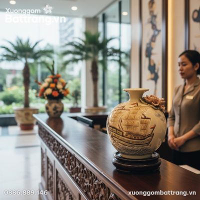 Cận cảnh Bình Hút Lộc Men Kem XG-BHL07 cao 23cm...