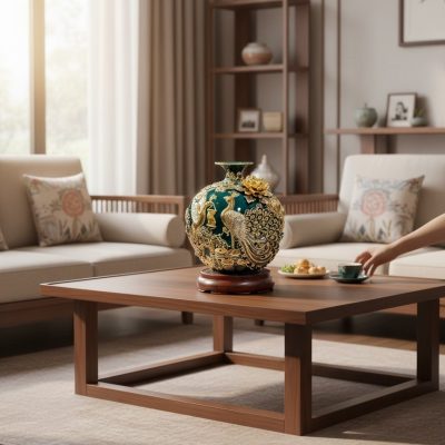 Bình hút lộc Công Đào 26cm nổi bật trên bàn trà...