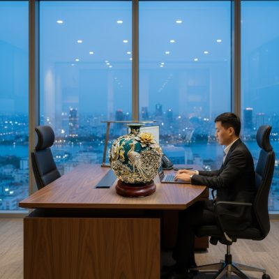 Bình hút lộc Công Đào 26cm trang trọng trên bàn...