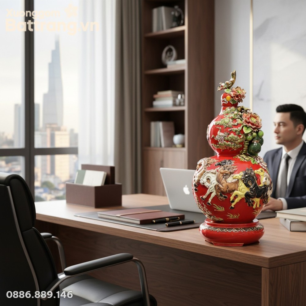 Bình Hút Lộc Mã Đáo Thành Công 75cm men đỏ vàng...