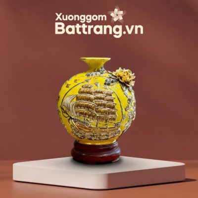 Bình hút lộc Thuận Buồm Xuôi Gió men vàng đắp nổi vẽ vàng XG-BHL03 - Ảnh đại diện