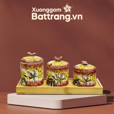 Bộ 3 Hũ Gốm Sứ Có Nắp Họa Tiết Mai Vàng Chim Én Đỏ Nâu - Ảnh đại diện