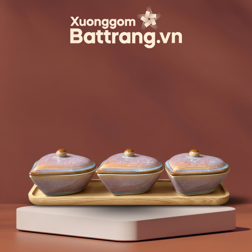 Bộ 3 Hũ Mứt Dáng Trái Tim Men Hỏa Biến XG-KM04