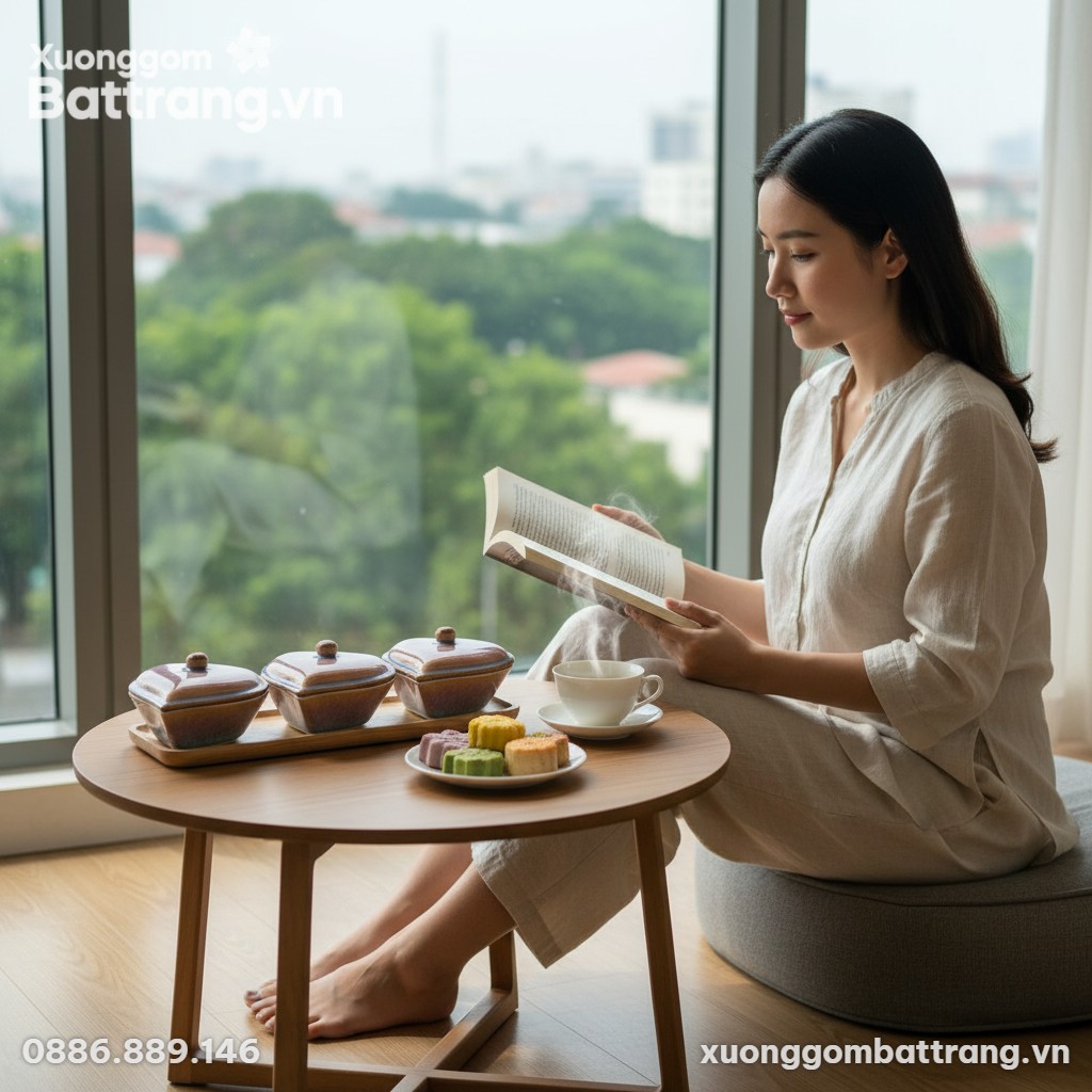 Một người phụ nữ thanh lịch đang đọc sách bên c...