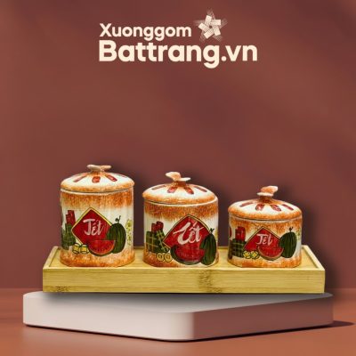 Bộ 3 Hũ Đựng Mứt Kẹo Gốm Sứ Họa Tiết Tết Dưa Hấu và Bánh Chưng - Ảnh đại diện