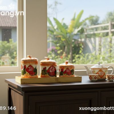 Bộ 3 hũ mứt kẹo gốm sứ Tết đặt duyên dáng trên ...