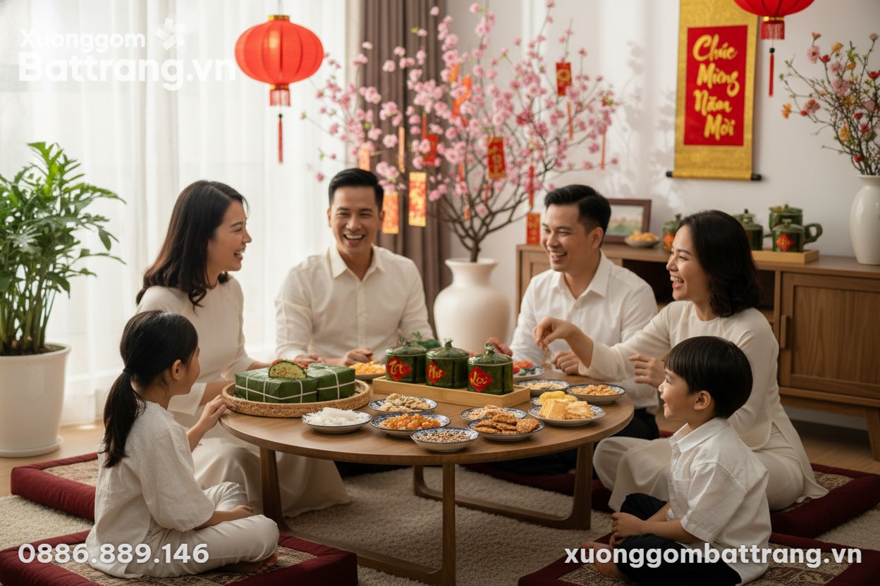 Một cảnh gia đình Việt Nam hiện đại đang quây q...