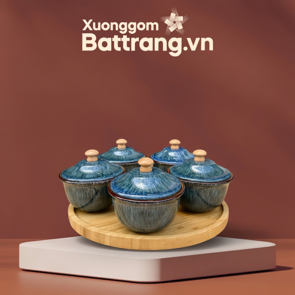 Bộ 5 Hũ Đựng Mứt Uyển Lam Men Hỏa Biến XG-KM07