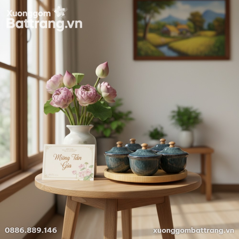 Bộ 5 hũ mứt gốm Bát Tràng men hỏa biến làm quà ...