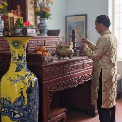 Phòng thờ Việt Nam trang nghiêm với cặp Lộc Bìn...