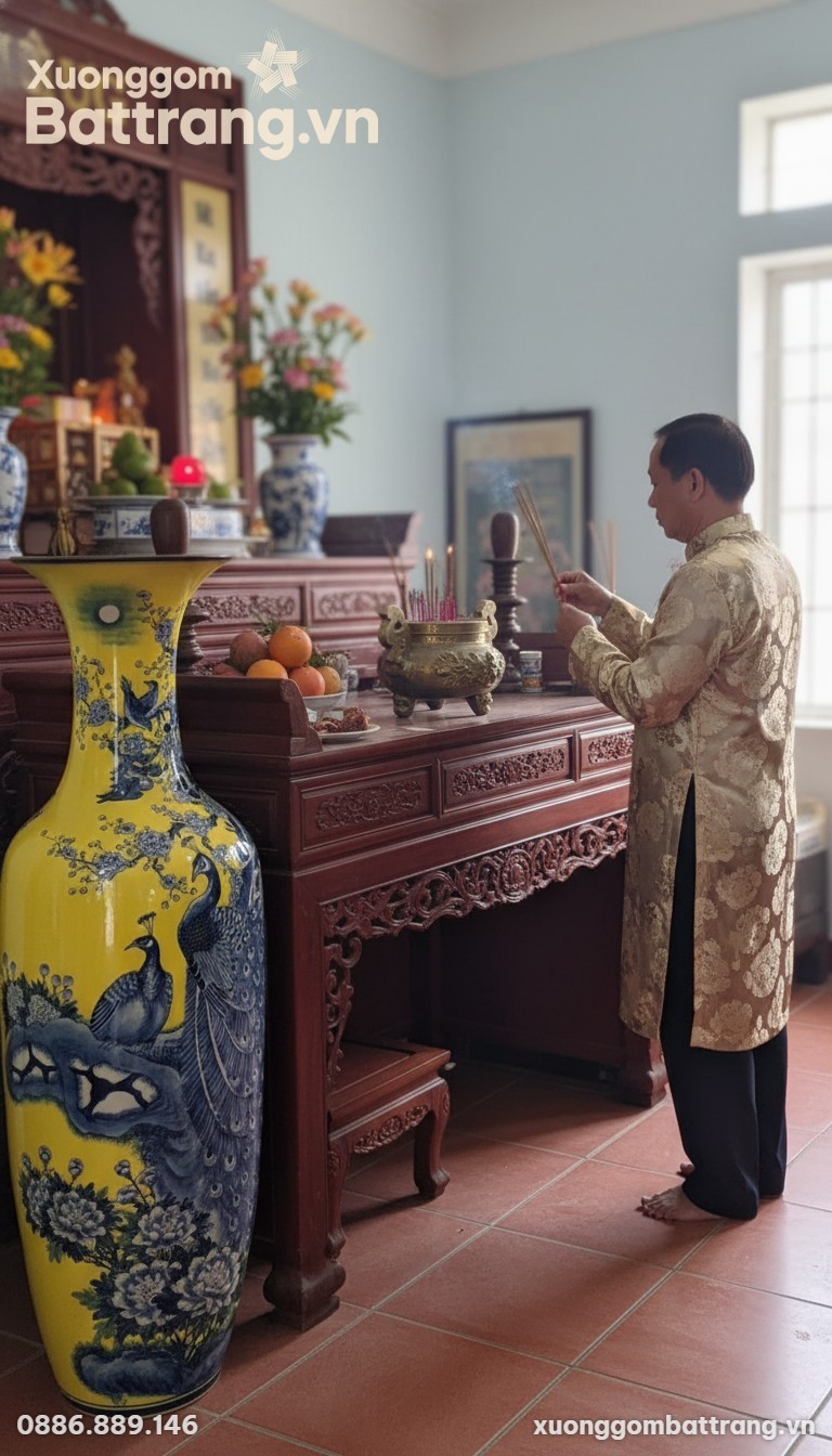 Phòng thờ Việt Nam trang nghiêm với cặp Lộc Bìn...