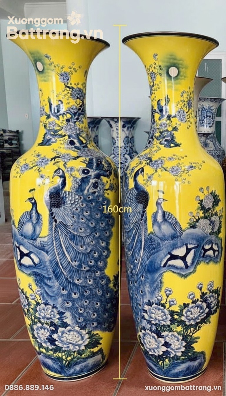 Kích thước Cặp Lộc Bình Chim Công Hoàng Kim Vẽ Tay Bát Tràng Cao Cấp