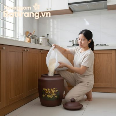 Hũ đựng gạo gốm sứ Bát Tràng