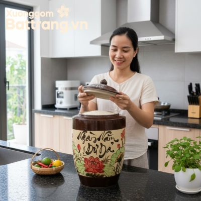 Hũ đựng gạo gốm sứ Bát Tràng