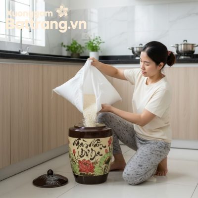 Hũ đựng gạo gốm sứ Bát Tràng