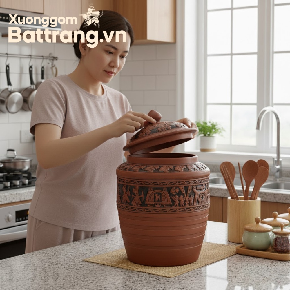 Hũ đựng gạo gốm sứ Bát Tràng