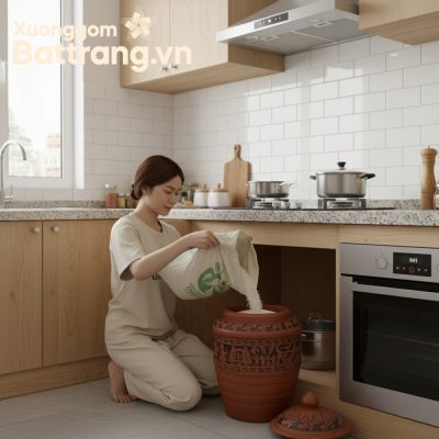 Hũ đựng gạo gốm sứ Bát Tràng