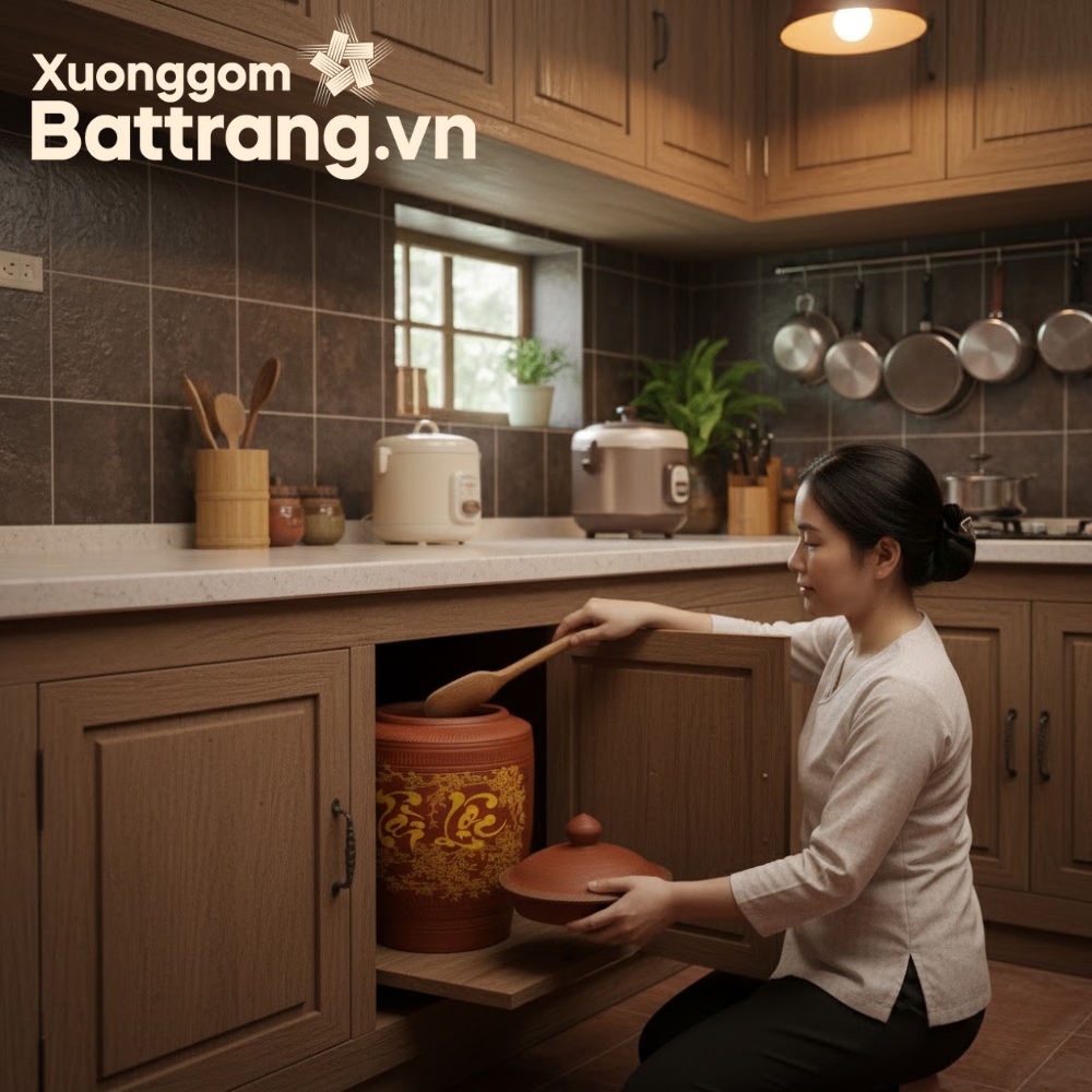 Hũ đựng gạo gốm sứ Bát Tràng