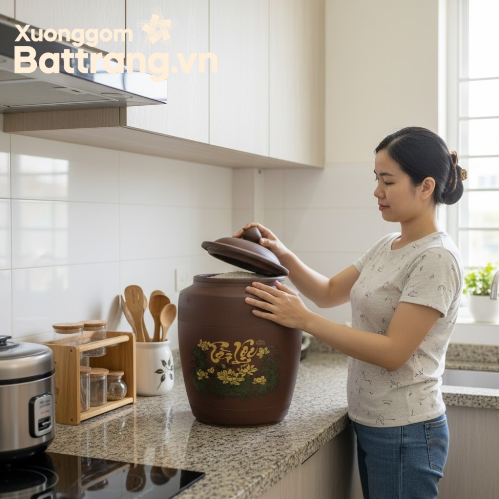 Hũ đựng gạo gốm sứ Bát Tràng