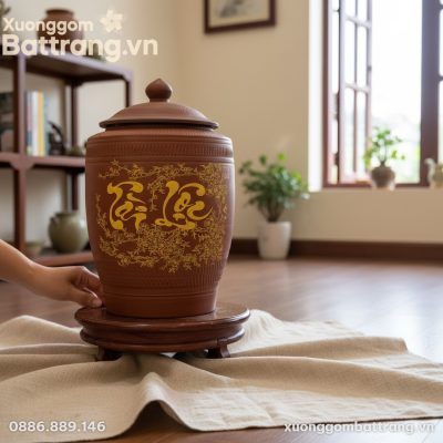Cận cảnh chum gốm Tài Lộc Hoa Mai với họa tiết ...