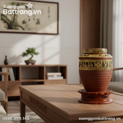 Chum ngâm rượu Bát Tràng dát vàng hoa văn Đông ...