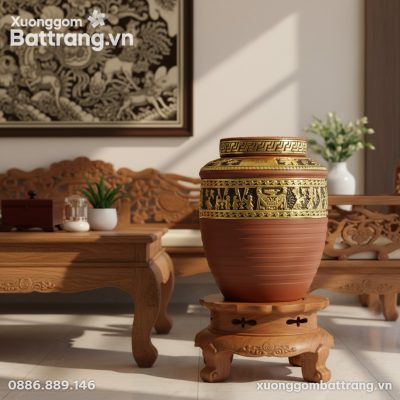 Chum ngâm rượu Bát Tràng dát vàng hoa văn Đông ...