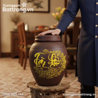 Cận cảnh chum ngâm rượu 20L đặt trang trọng trê...