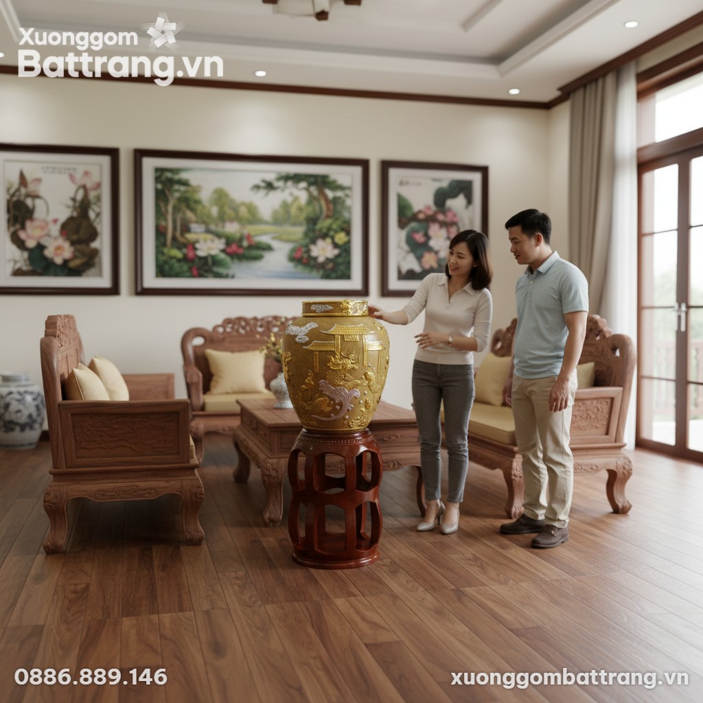 Chum Rượu Kim Ngư 50L dát vàng là điểm nhấn ngh...