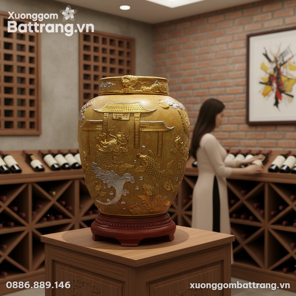 Chum Rượu Kim Ngư 50L dát vàng đặt vững chãi tr...