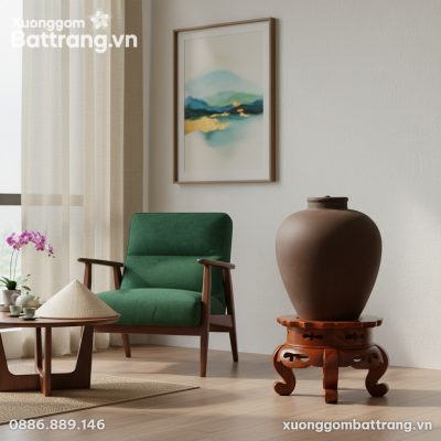 Góc thư giãn Việt Nam hiện đại, chum sành 20L t...