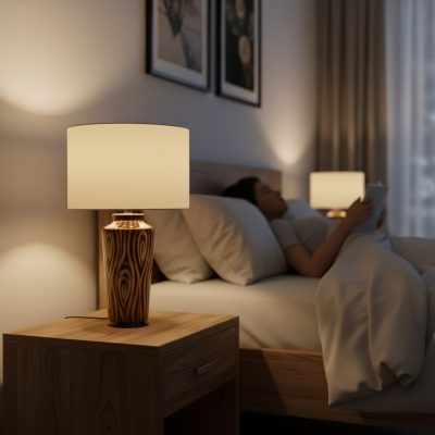 Đèn ngủ gốm sứ Bát Tràng vân gỗ cao 60cm trên t...