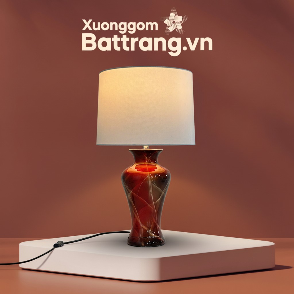 Đèn Ngủ Gốm Sứ Men Cẩm Thạch Ánh Đỏ XG-DN02