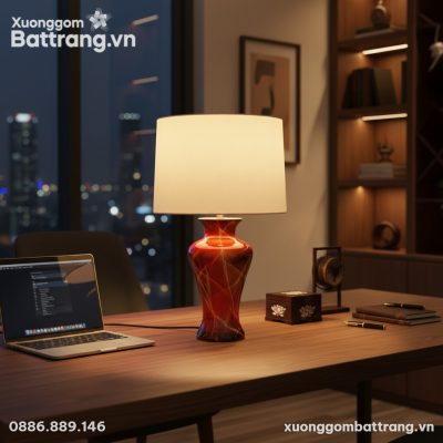 Đèn ngủ gốm sứ men cẩm thạch 64cm trên bàn làm ...