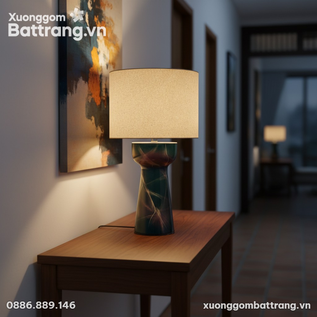 Góc nhìn cận cảnh Đèn Bàn Men Cẩm Thạch Vân Đá ...