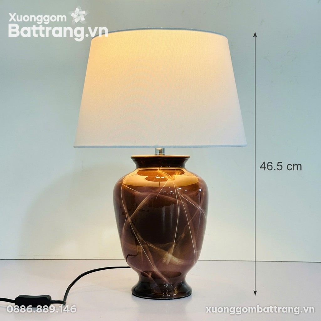 Kích thước Đèn Ngủ Men Nâu Cẩm Thạch Bát Tràng XG-DN04