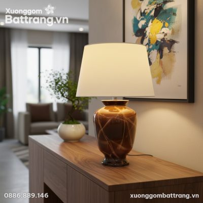 Chiếc Đèn Ngủ Men Nâu Cẩm Thạch Bát Tràng cao 4...