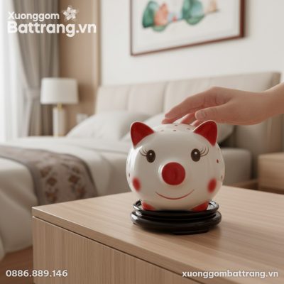 Cảnh cận chú heo đất chấm bi đỏ cao 23cm, làm t...