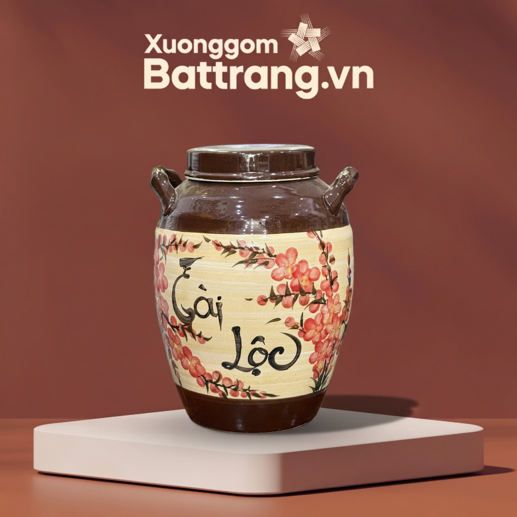 Hũ Gạo Tráng Men Vẽ Tài Lộc Hoa Đào XG-HG05