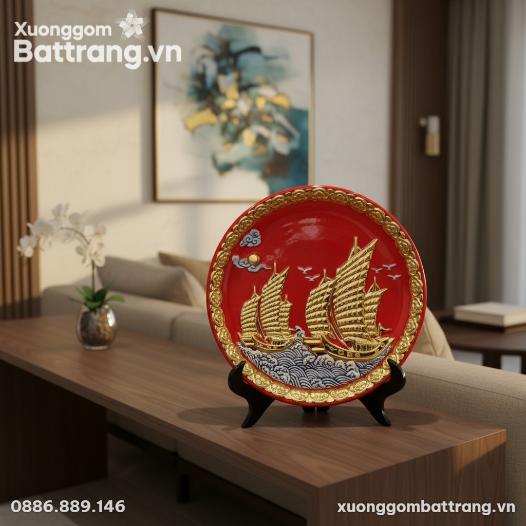 Đĩa Cảnh Thuận Buồm Xuôi Gió (đường kính 28cm) ...