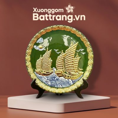 Đĩa Cảnh Thuyền Buồm Đắp Nổi Dát Vàng Men Xanh Lá XG-DC03 - Ảnh đại diện