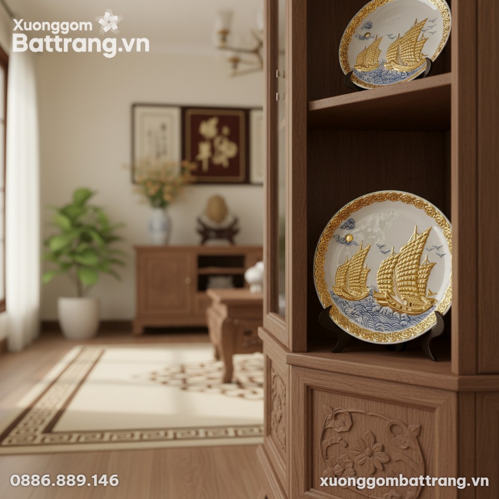 Đĩa trang trí Thuận Buồm Xuôi Gió cao 28cm đặt ...