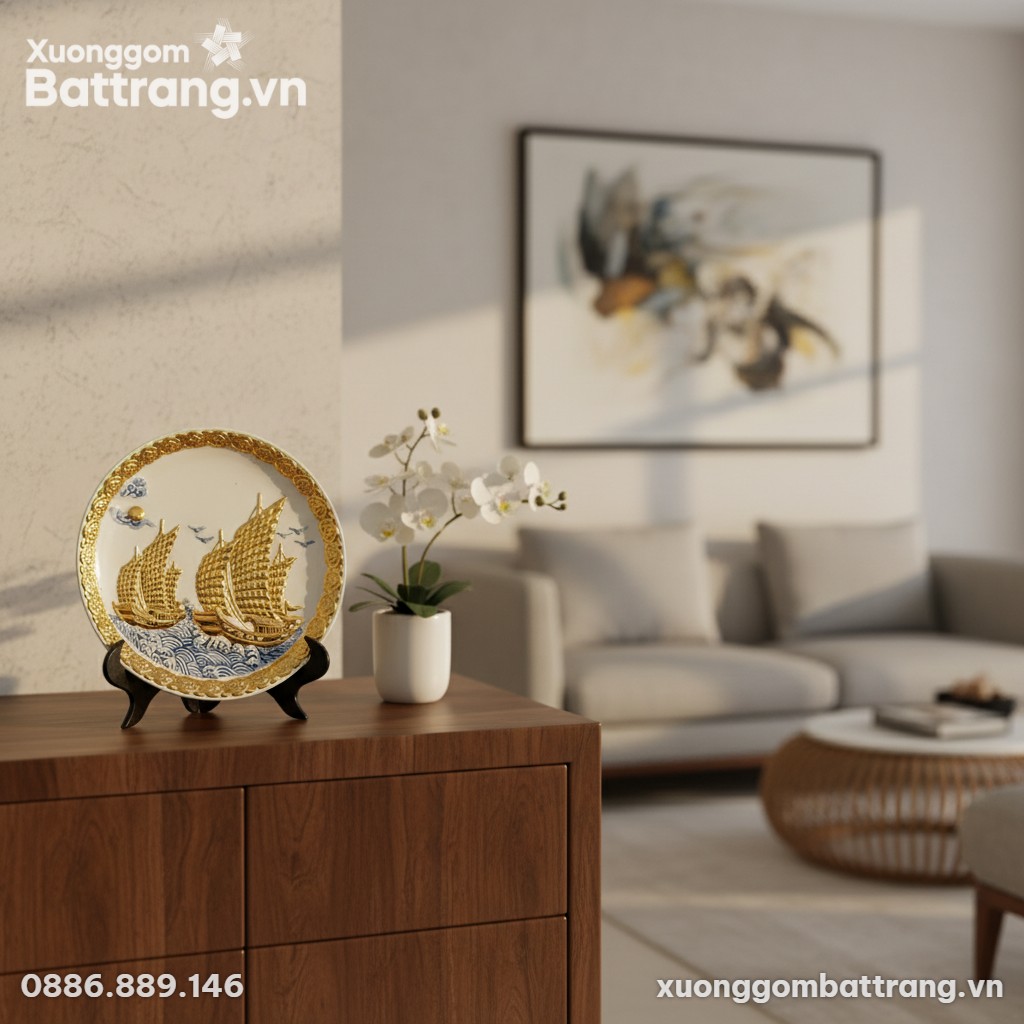 Đĩa trang trí Thuận Buồm Xuôi Gió cao 28cm đặt ...