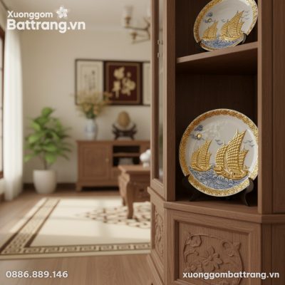 Đĩa trang trí Thuận Buồm Xuôi Gió cao 28cm đặt ...