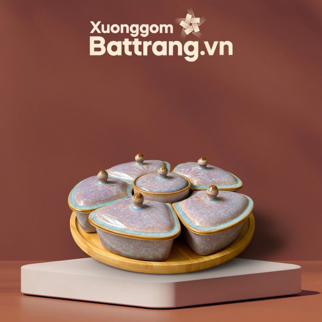 Khay Mứt Dáng Bông Hoa 5 Cánh Men Hỏa Biến XG-KM02